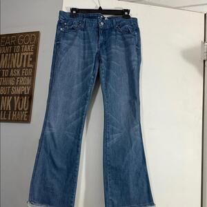7 For All Mankind Blue Flare Jeans Raw Hem A-Pocket